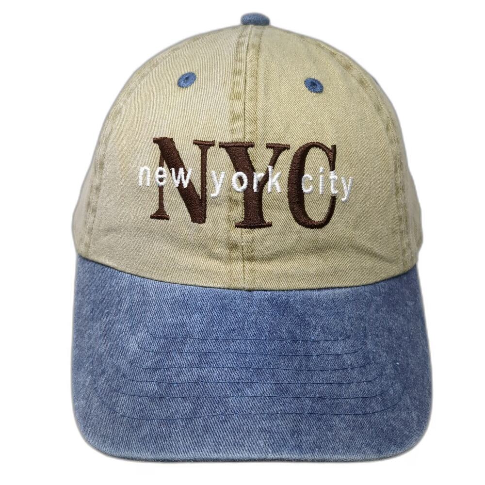 Newhattan Baseball Cap Beige Blue One Size NYC New York City Hat Slideback